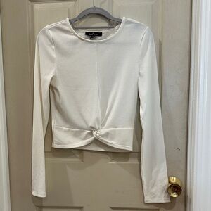 White Twist Front Long Sleeve Top